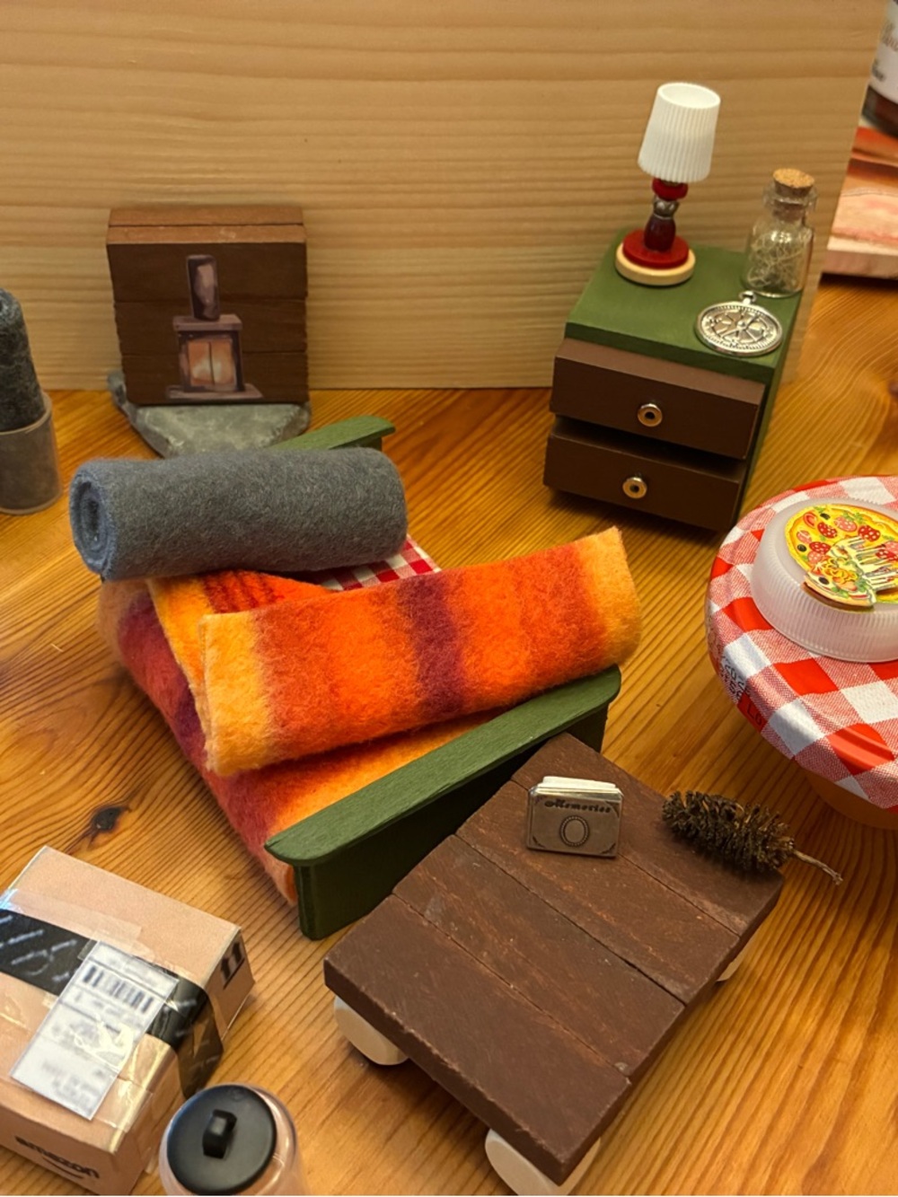 Miniature Orange & Red Striped Wool Blanket - Picture 3 of 7